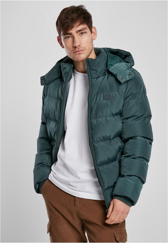 Zelená pánská bunda Urban Classics Hooded Puffer Jacket XL
