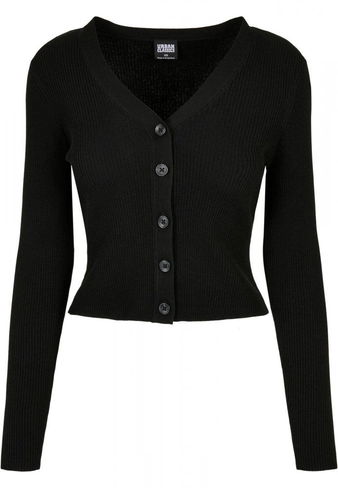 Ladies Short Rib Knit Cardigan - black L