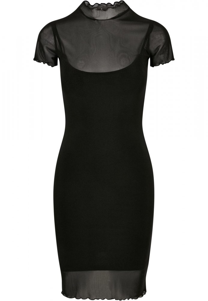 Ladies Mesh Double Layer Dress - black XS