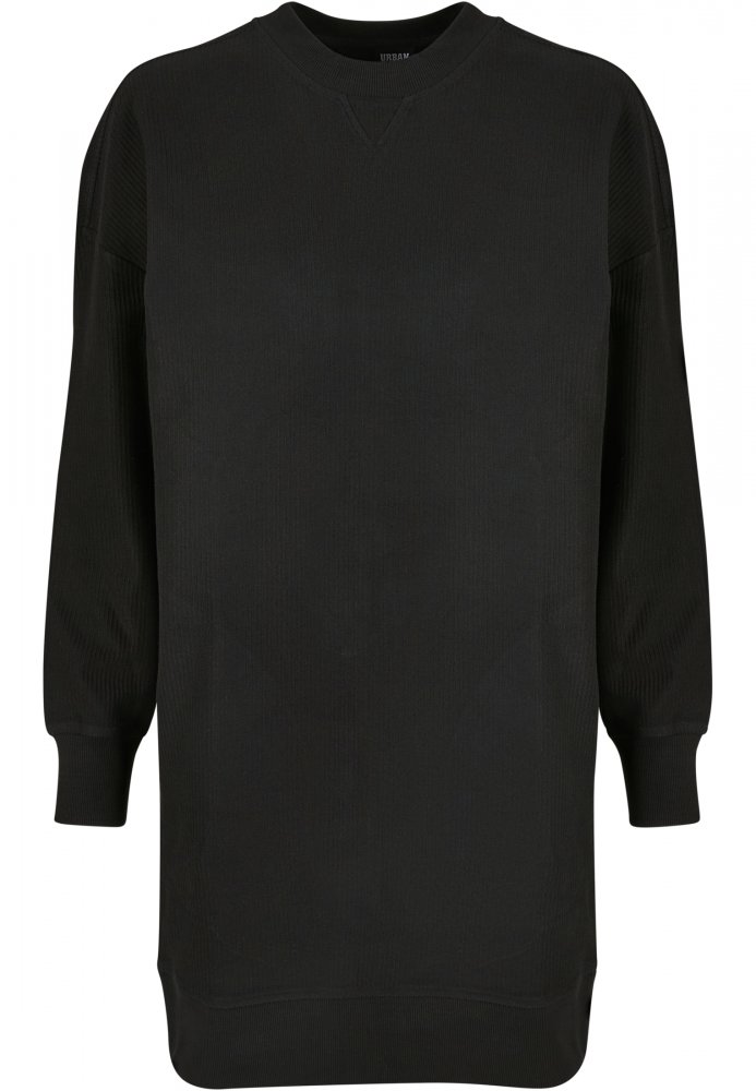 Ladies Oversized Rib Crewneck Dress - black XS