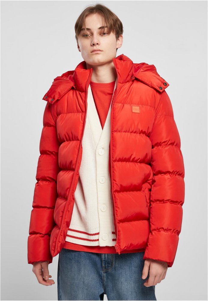 Červená pánská prošívaná zimní bunda Urban Classics Hooded Puffer L