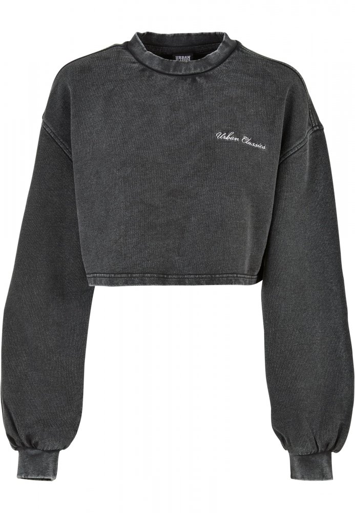 Ladies Cropped Small Embroidery Terry Crewneck - black XS