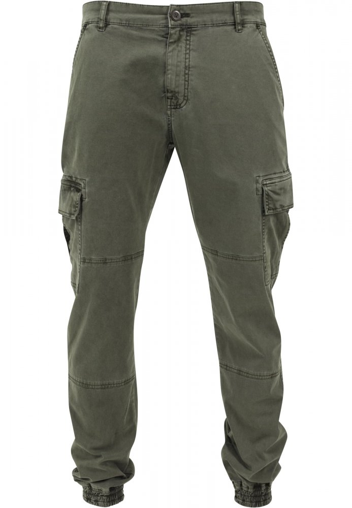 Washed Cargo Twill Jogging Pants - olive 30