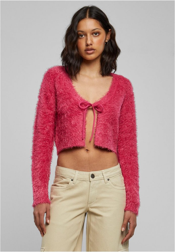 Ladies Tied Cropped Feather Cardigan - hibiskuspink XS