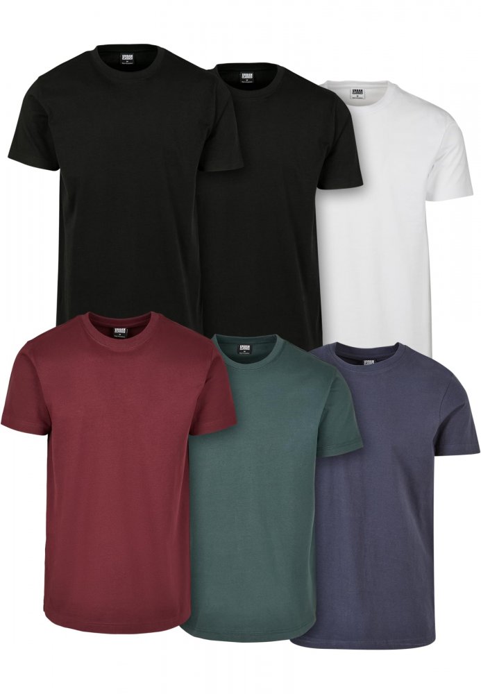 Pánské tričko Urban Classics Basic 6ks - černé, černé, bílé, vínové, zelené, modré 4XL