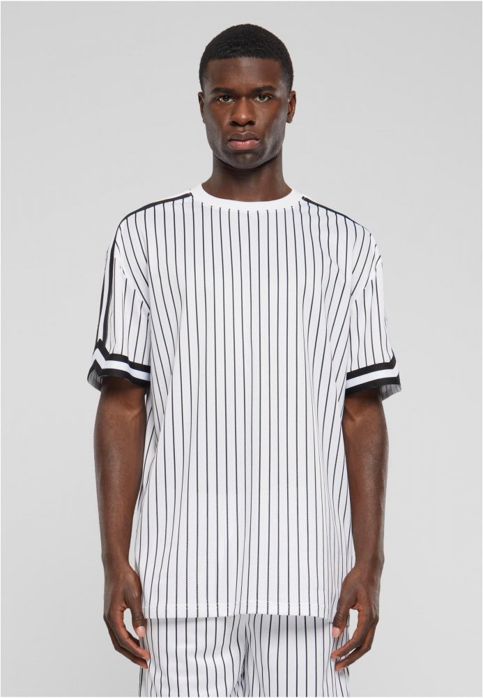 Oversized Striped Mesh Tee - white/black XXL