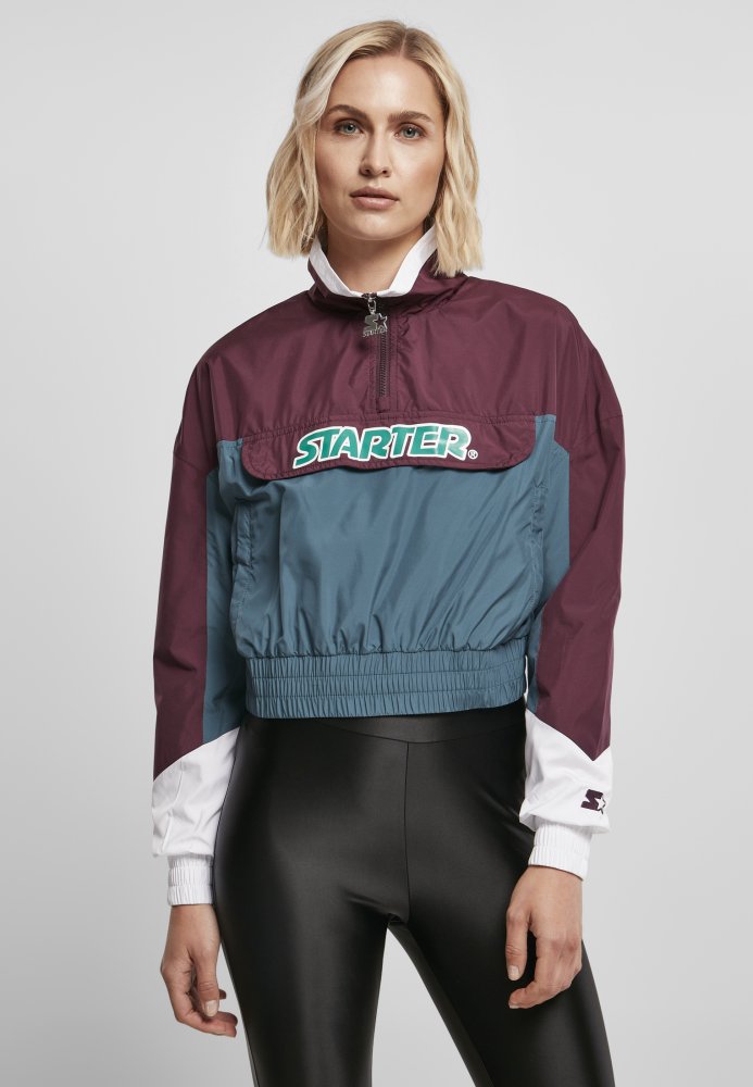 Ladies Starter Colorblock Pull Over Jacket - darkviolet/teal S