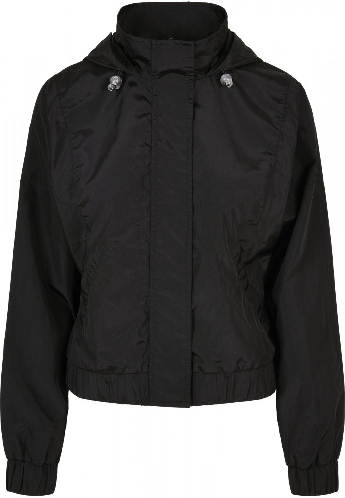 Ladies Oversized Shiny Crinkle Nylon Jacket - black 4XL
