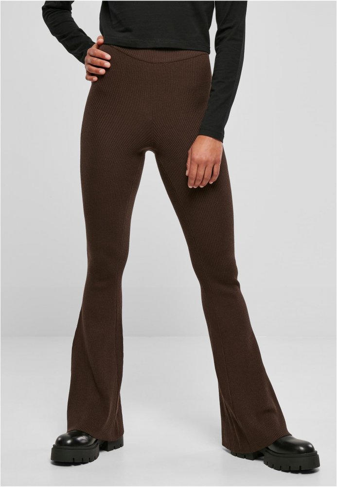Ladies Rib Knit Bootcut Leggings - brown XL