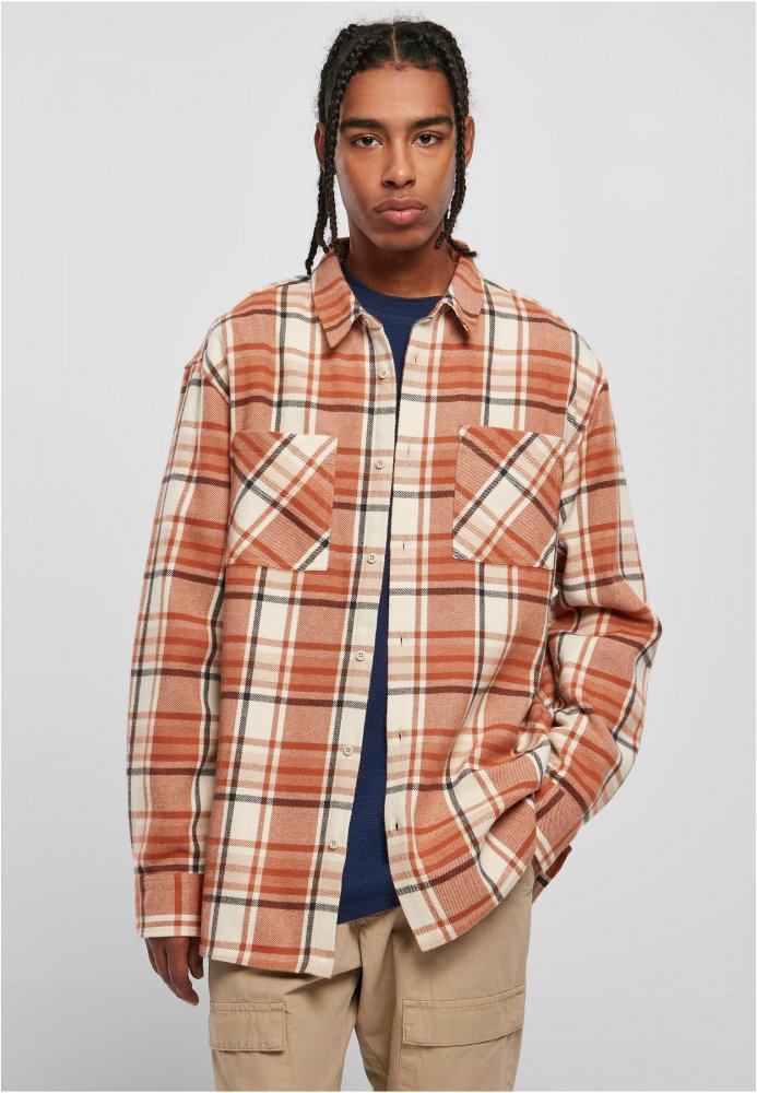 Long Oversized Checked Leaves Shirt XL