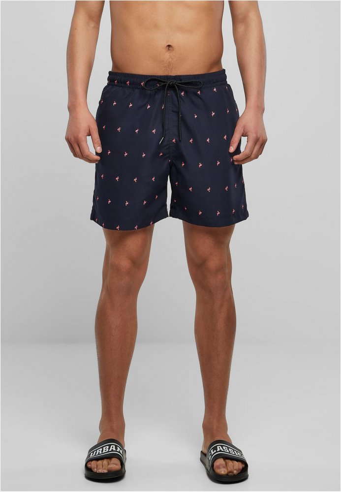Embroidery Swim Shorts - midnightnavyflamingo XL
