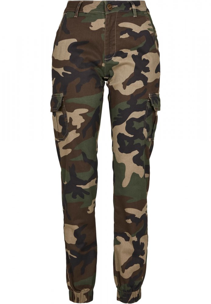 Ladies High Waist Camo Cargo Pants - woodcamo 29