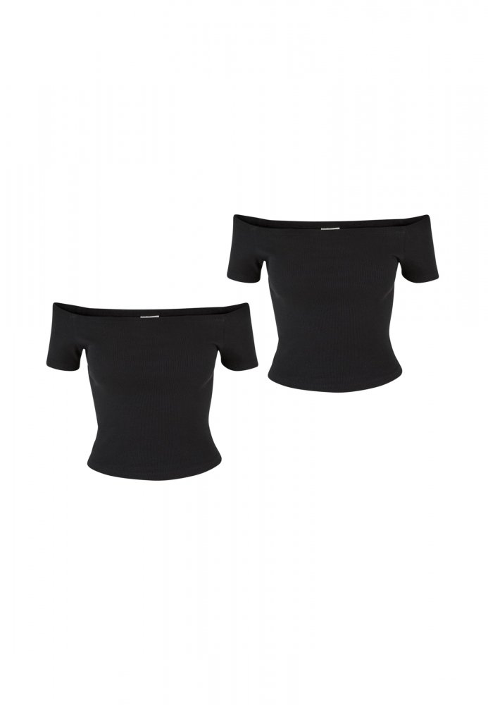 Ladies Organic Off Shoulder Rib Tee 2-Pack - black+black XS