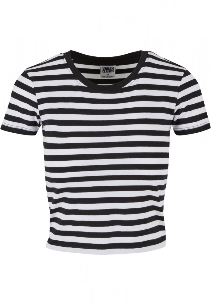 Ladies Short Striped Tee - white/black XL