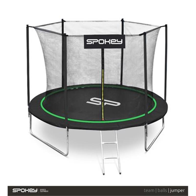 Spokey JUMPER Trampolína černo-zelená, průměr 244 cm, vč. ochranné sítě a žebříku