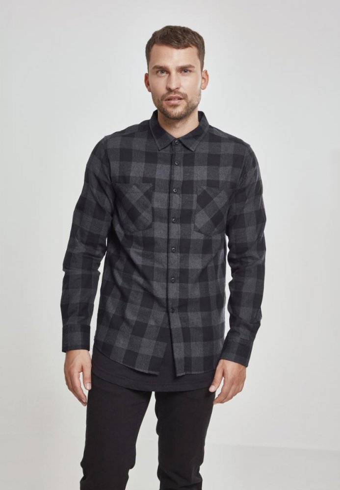Černo/šedá pánská košile Urban Classics Checked Flanell Shirt L