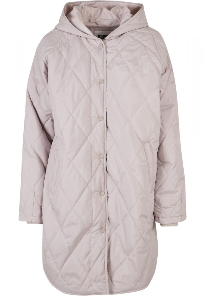 Ladies Oversized Diamond Quilted Hooded Coat - warmgrey 5XL