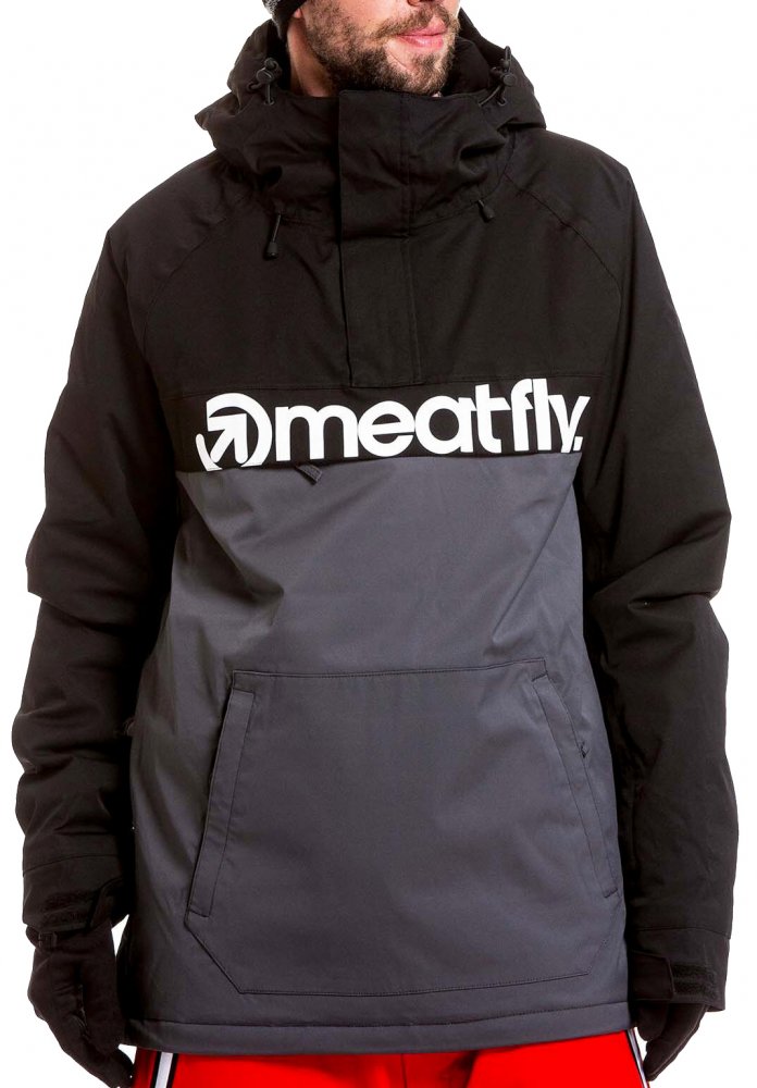 Černo/šedá pánská zimní snowboardová bunda Meatfly Slinger Premium L