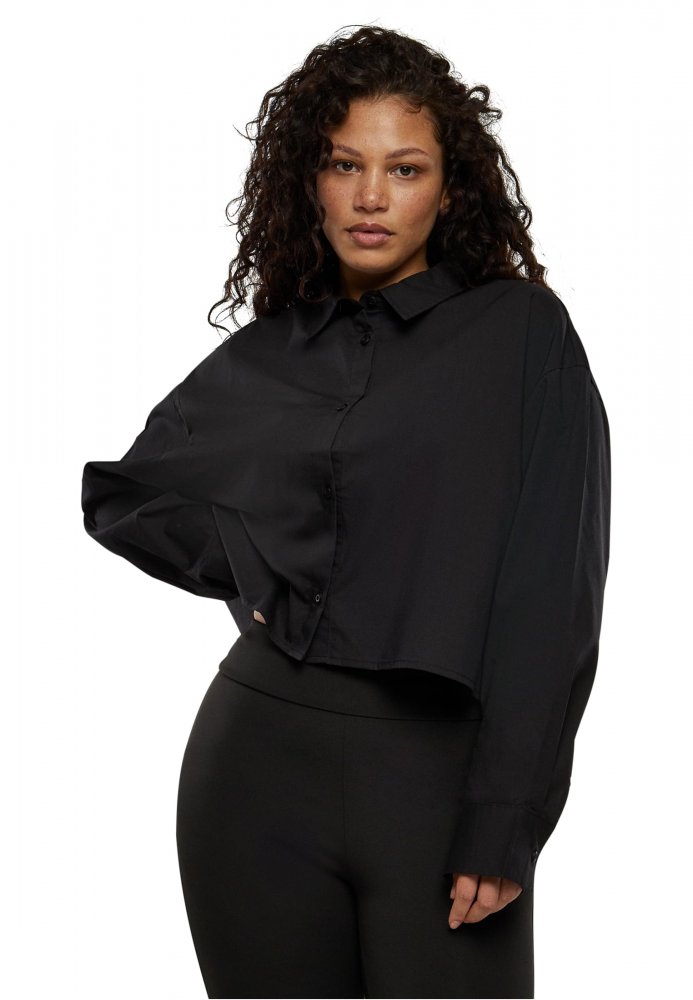 Ladies Cropped Oversized Blouse - black XXL