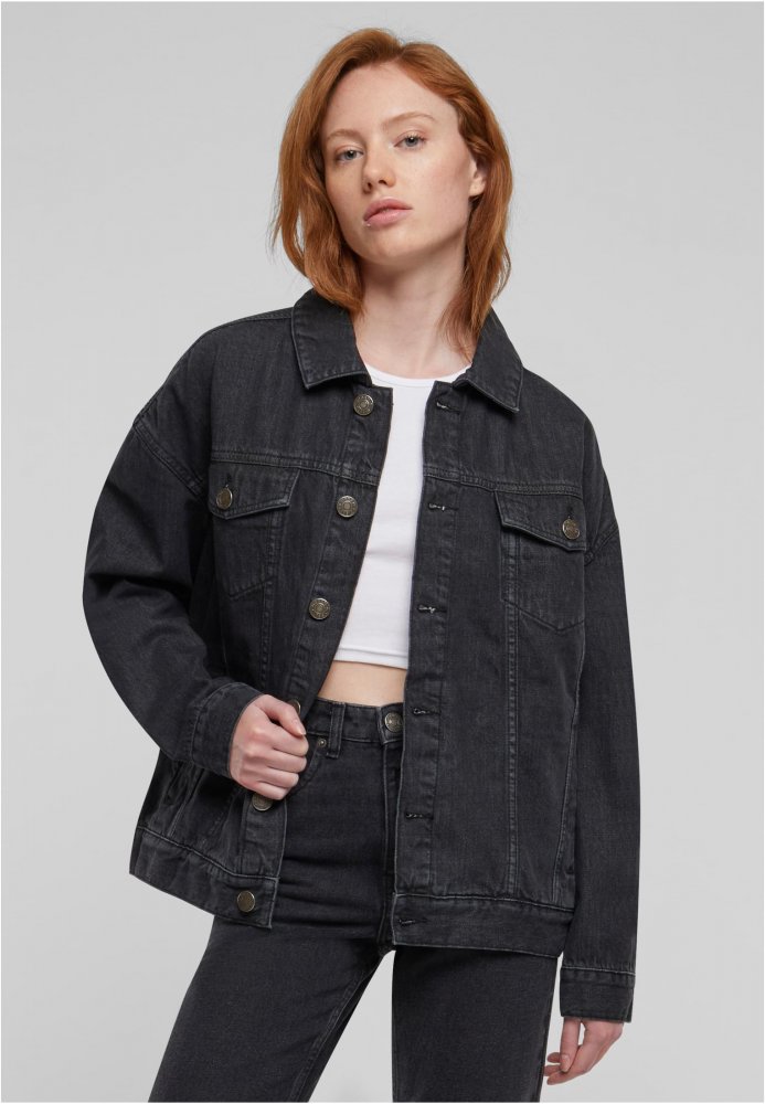 Ladies Oversized 90‘s Denim Jacket - black washed 5XL