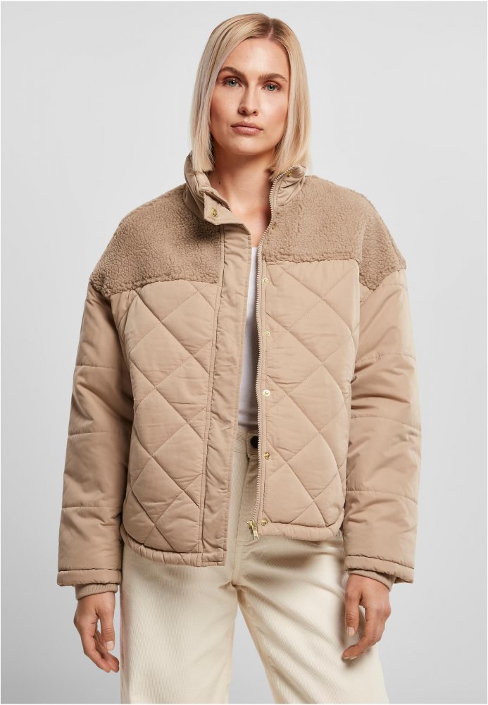 Ladies Oversized Diamond Quilt Puffer Jacket - softtaupe XS