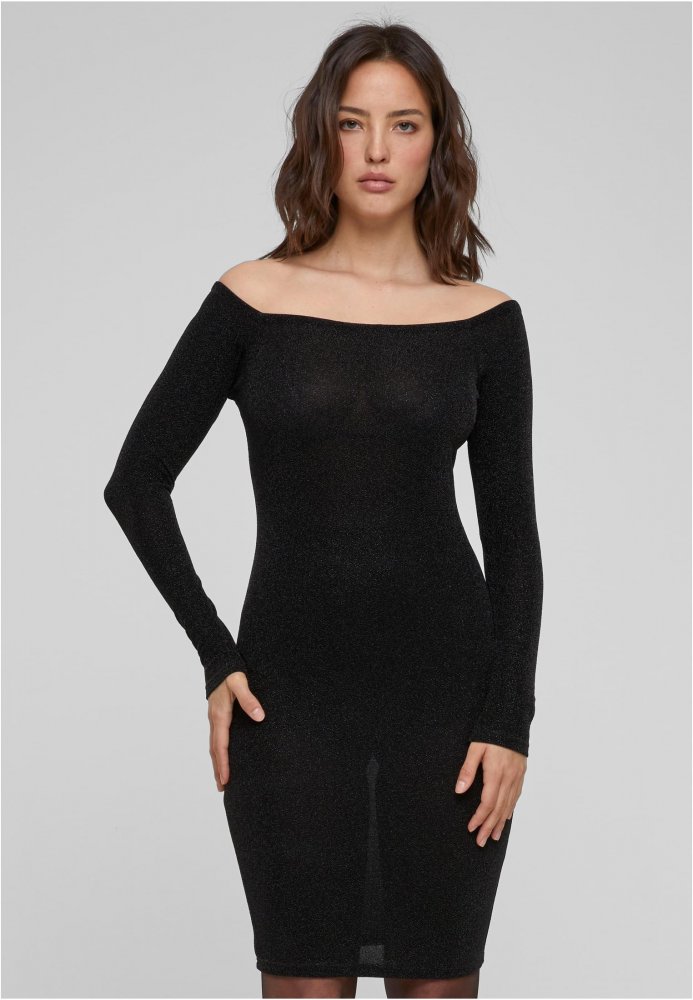 Ladies Off Shoulder Longsleeve Glitter Dress - black XL