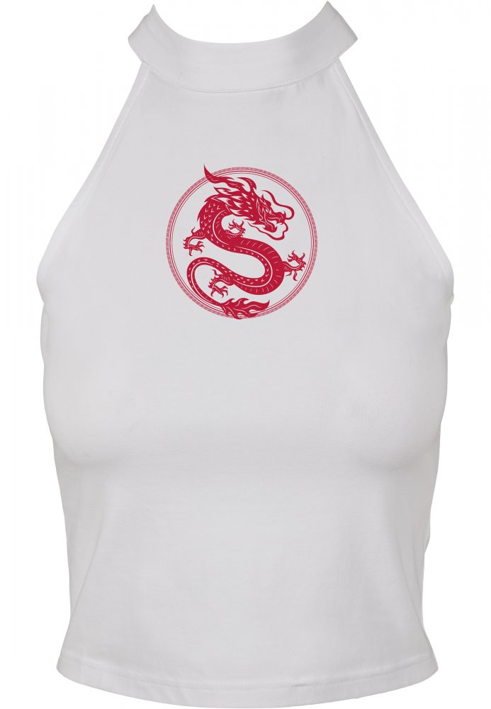 Ladies Dragon Turtleneck Short Top - white L