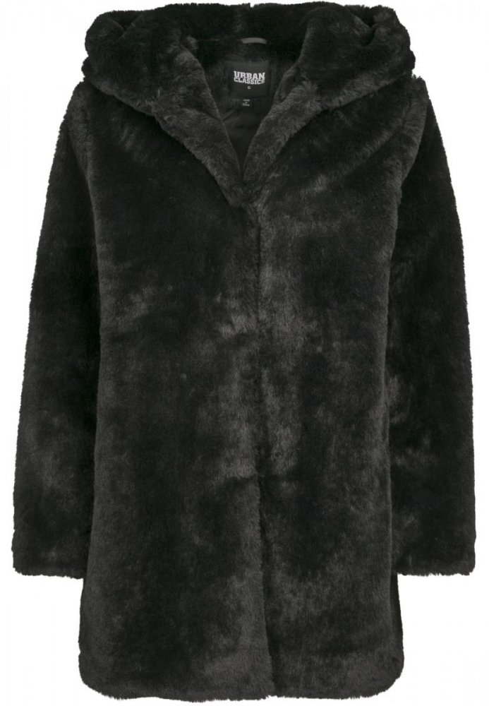 Černý dámský kabát Urban Classics Hooded Teddy Coat 3XL