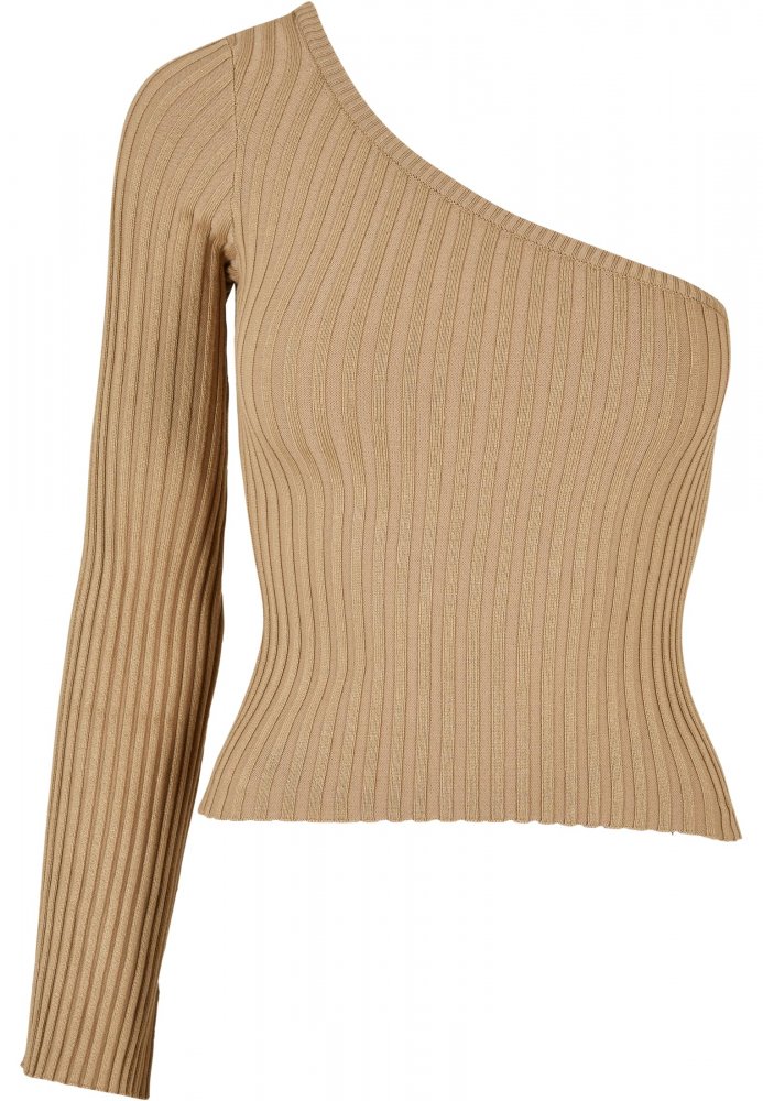 Ladies Short Rib Knit One Sleeve Sweater - unionbeige M
