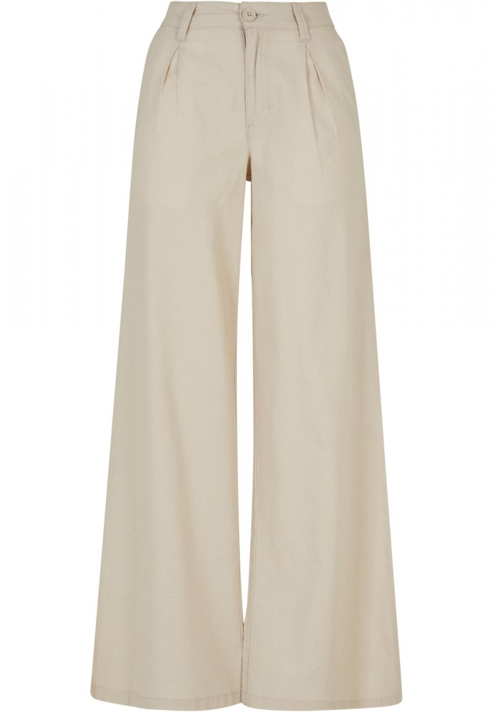 Ladies High Linen Mixed Wide Leg Pants - softseagrass 26