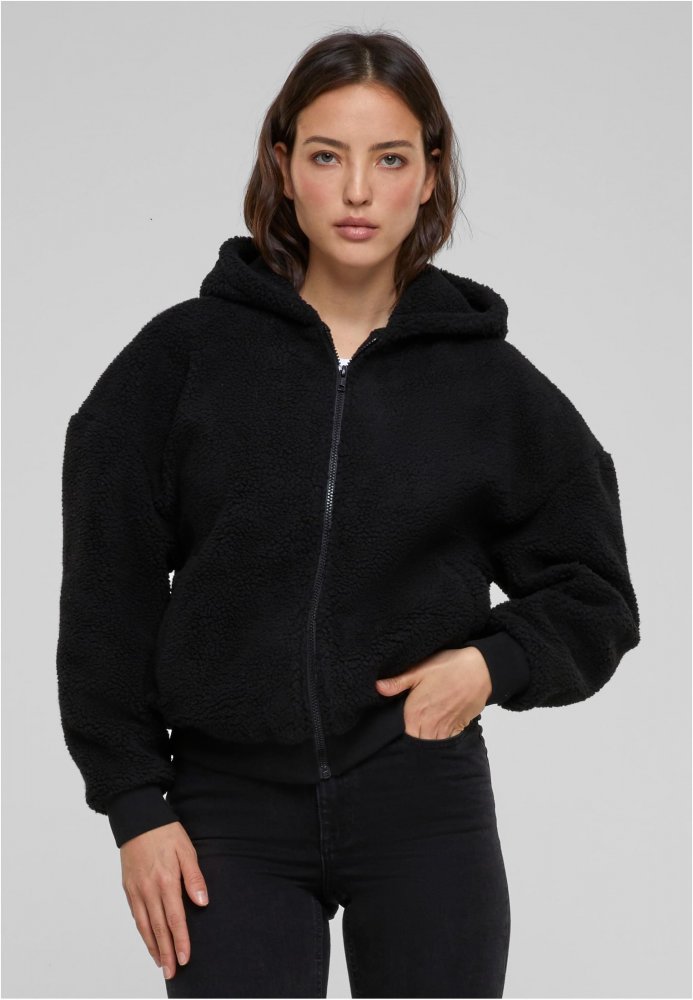 Ladies Oversized Sherpa Zip Hoody - black XL