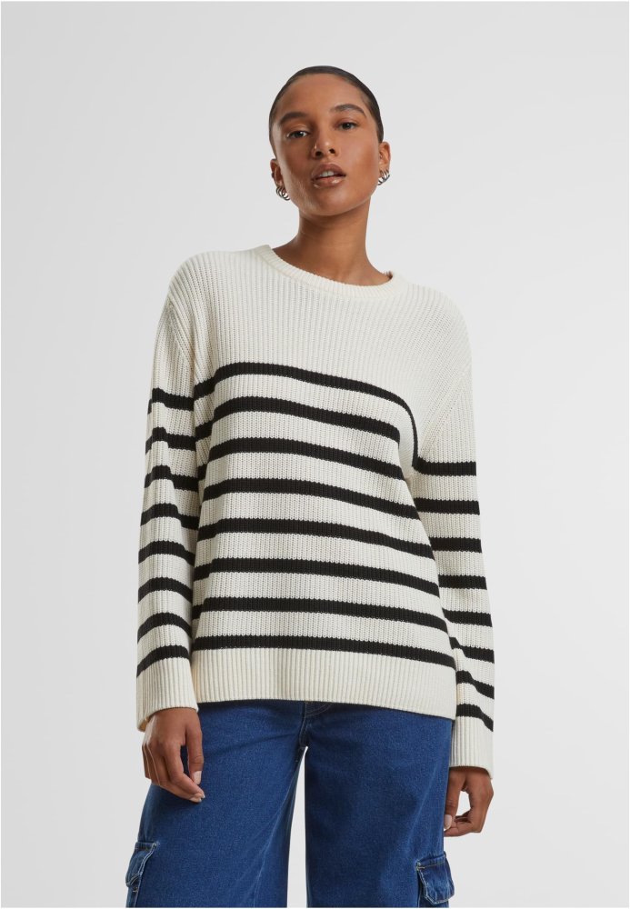 Ladies Rib Striped Sweater - whitesand/black 4XL