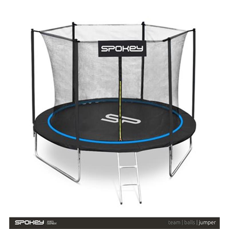 Spokey JUMPER Trampolína černo-modrá, průměr 244 cm, vč. ochranné sítě a žebříku