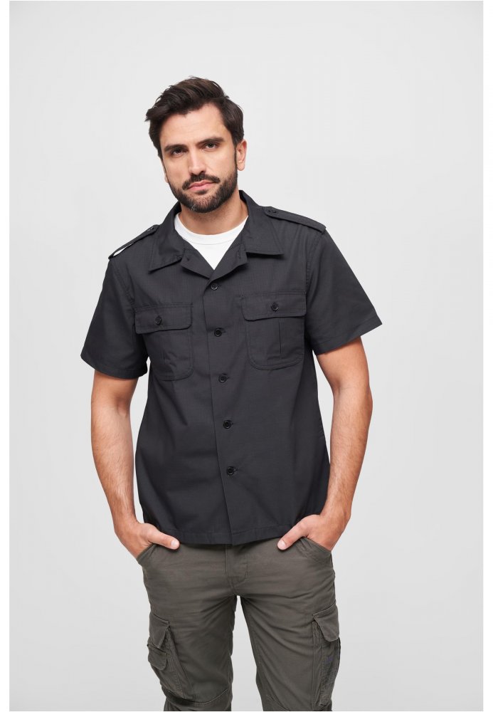 Černá pánská košile Brandit US Hemd Ripstop 1/2 S
