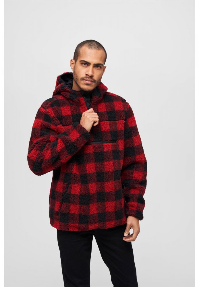 Černo/červená pánská bunda Brandit Teddyfleece Worker Pullover XL