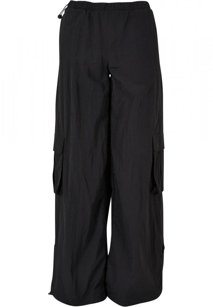 Ladies Wide Crinkle Nylon Cargo Pants - black S