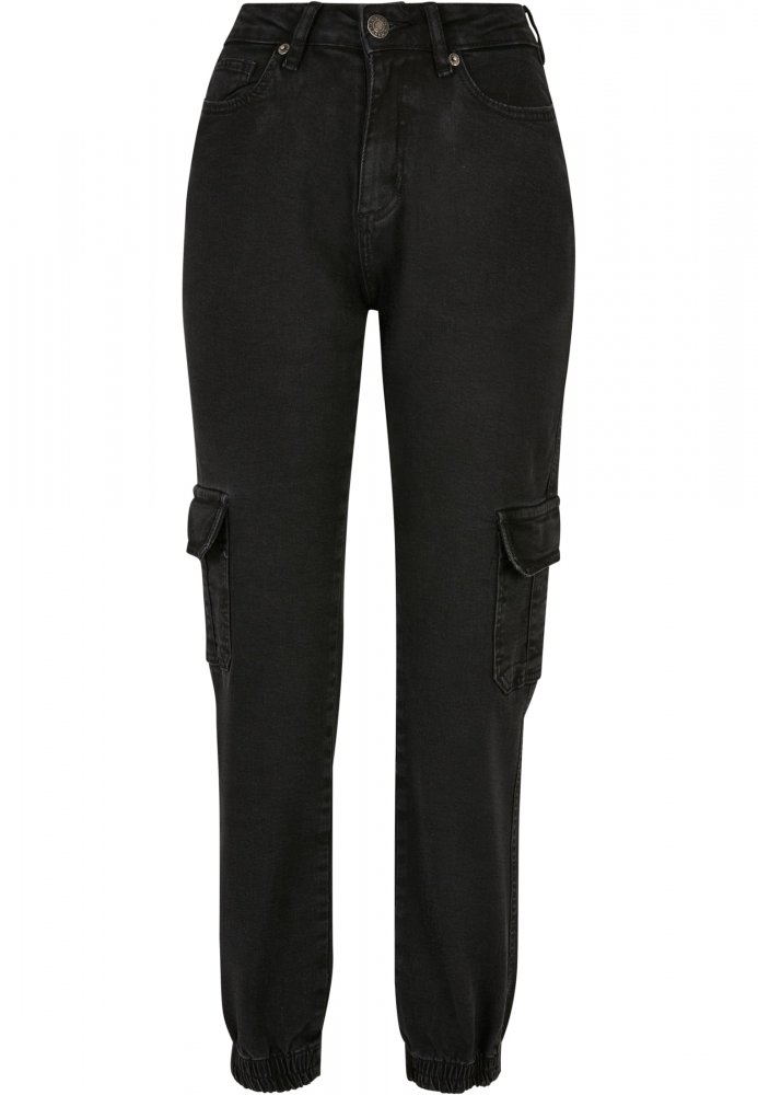 Ladies Organic Stretch Denim Cargo Pants - black washed 33