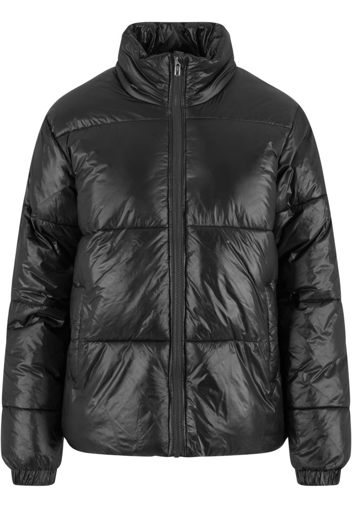 Ladies Recycled Short Shiny Puffer Jacket - black M