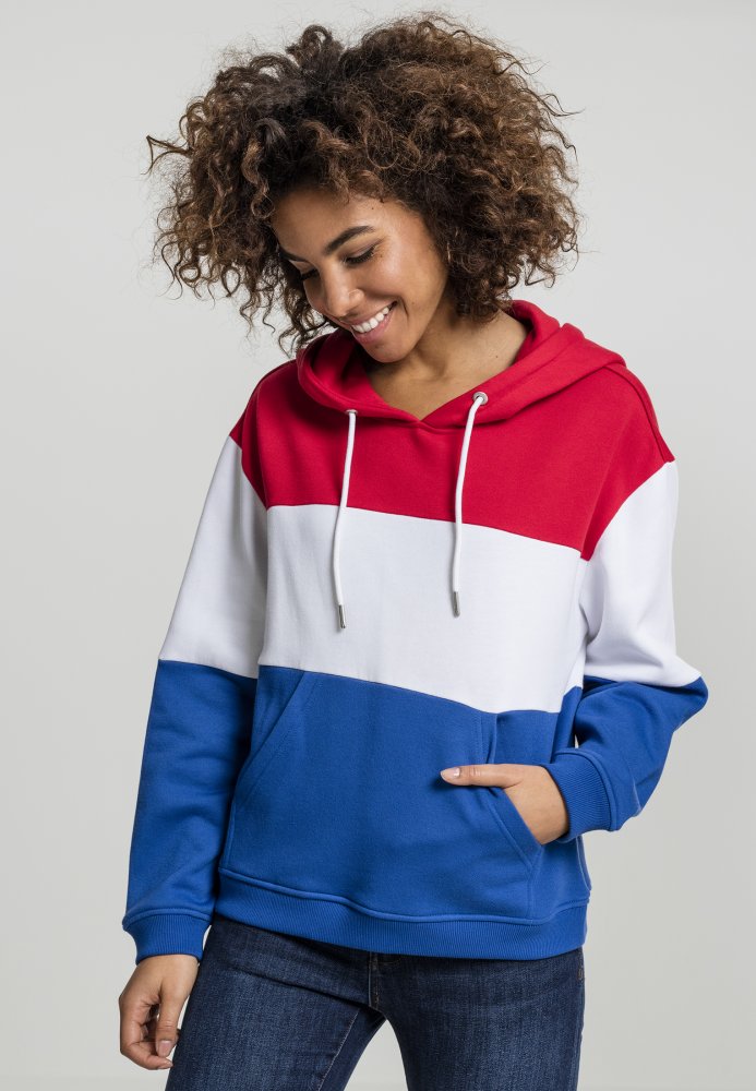 Ladies Oversize 3-Tone Hoody - fire red/white/royal S