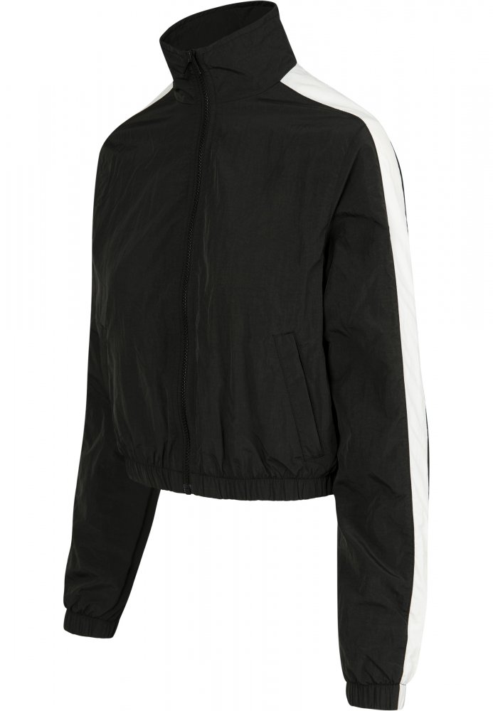 Ladies Short Striped Crinkle Track Jacket - blk/wht XL
