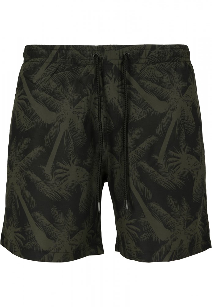 Pánské koupací šortky Urban Classics Pattern Swim Shorts - palm/olive 3XL