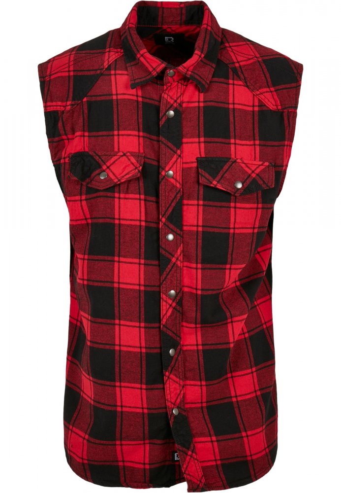 Červeno/černá pánská košile bez rukávu Brandit Checkshirt Sleeveless 3XL