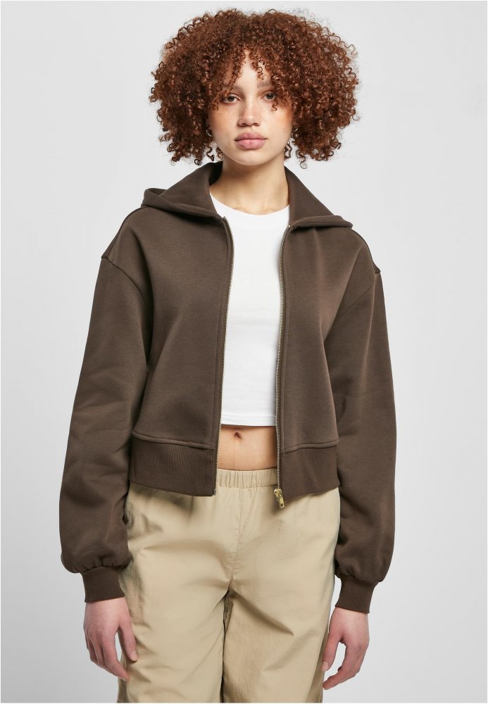 Ladies Short Oversized Zip Jacket - brown 5XL