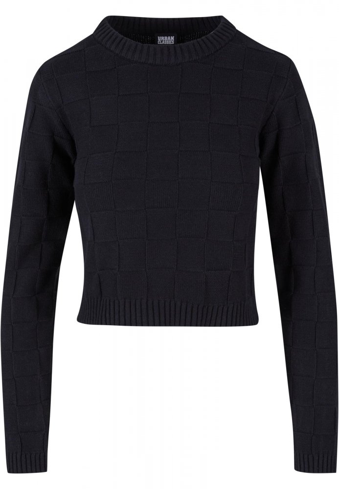 Ladies Check Knit Sweater - black L