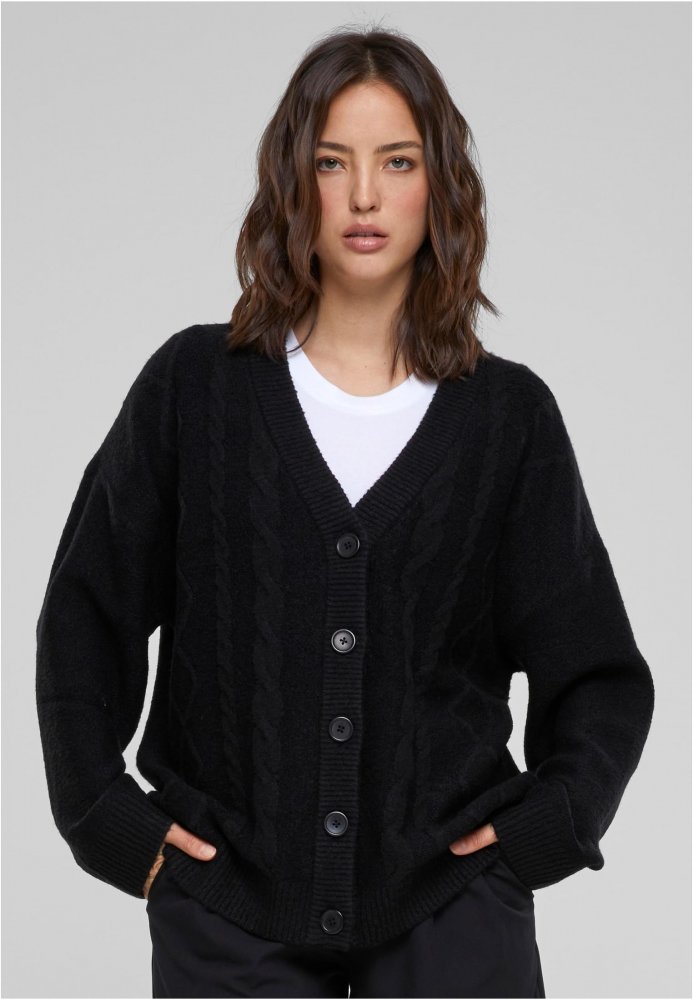 Ladies Cabel Knit Cardigan - black XL