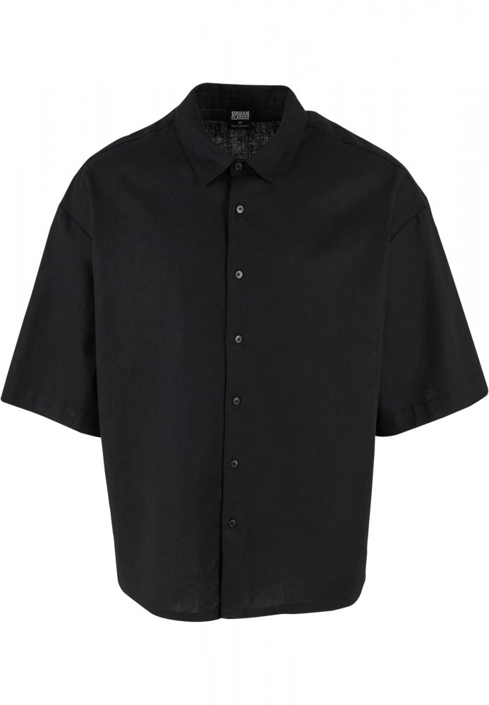 Boxy Cotton Linen Shirt - black 4XL