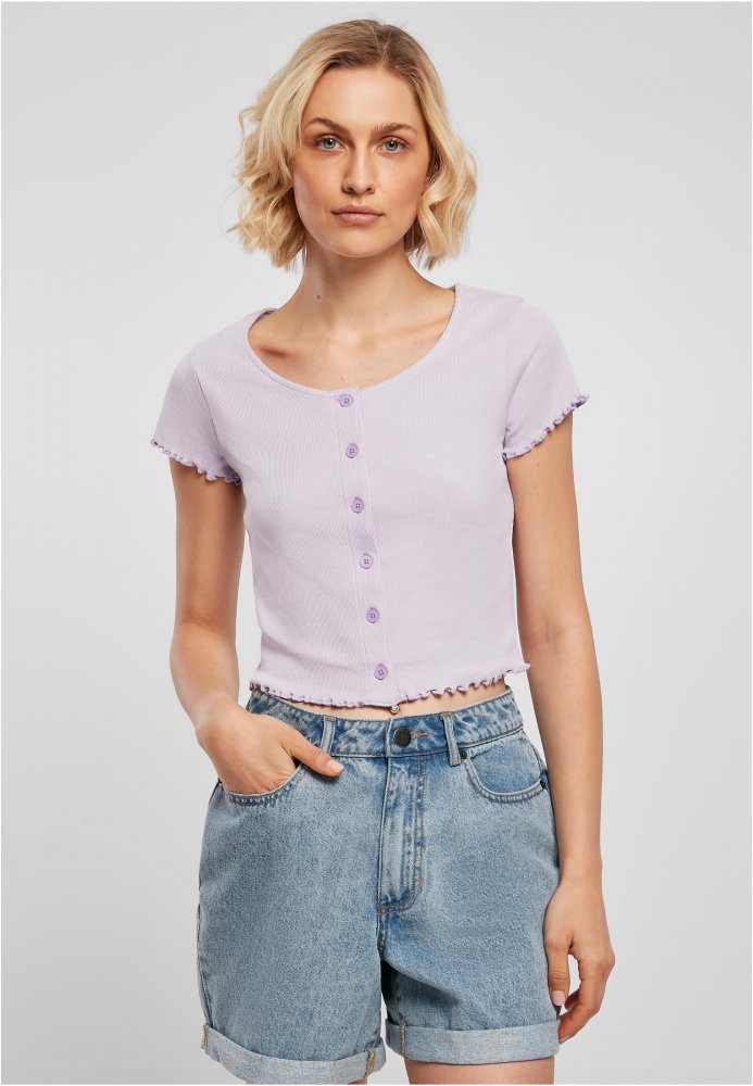 Ladies Cropped Button Up Rib Tee - lilac M