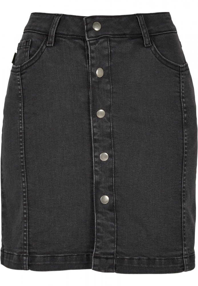 Ladies Organic Stretch Button Denim Skirt - black washed 26
