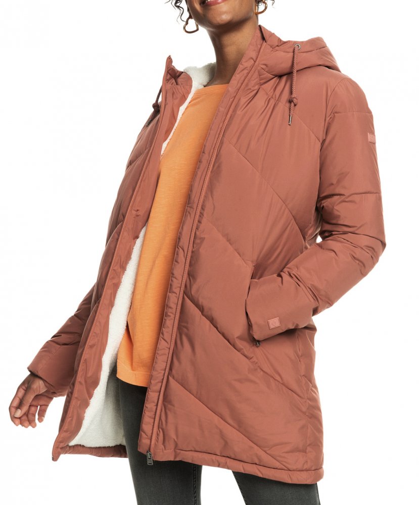 Hnědo/růžový dámský zimní kabát Roxy Better Weather XL