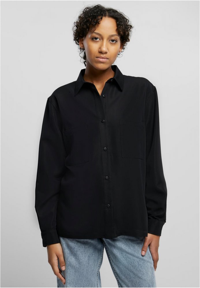 Ladies Oversized Twill Shirt - black L